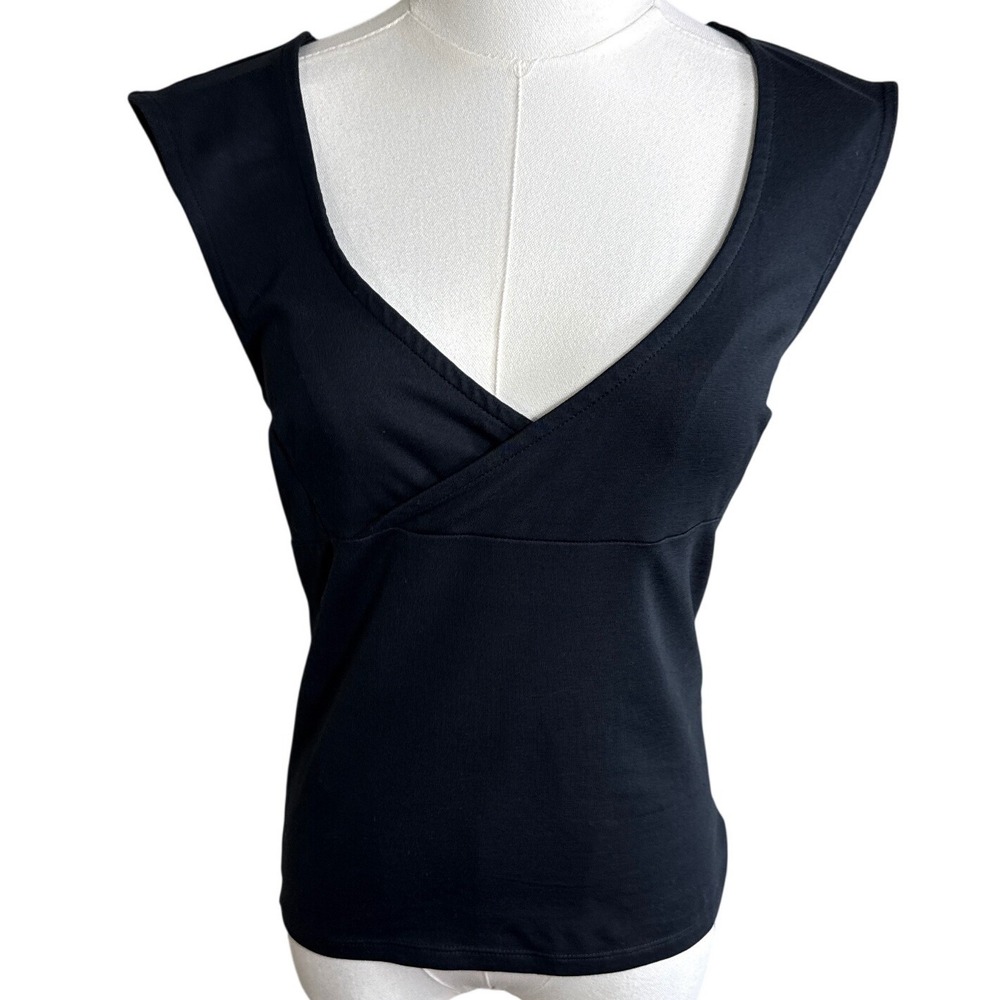 J.Crew Womens Small Black Surplice V-Neck Sleeveless Knit Top Cap Sleeve Cotton
